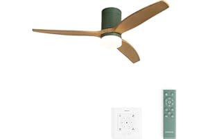 CREATE / WINDCALM M/Ventilatore da soffitto luce verde salvia pale legno chiaro controller / 40W,ABS, Ø132 cm, 3 temperature di luce,estate-inverno