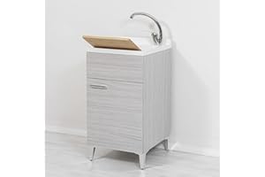 Inbagno Mobile lavatoio salvaspazio 45x50, 1 Anta con Vasca in Resina, Completo di ASSE lavapanni e Kit di Scarico