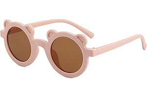 Aiweijia Lunettes de Soleil Rondes Pour enfants UV400 filles Garçons Classique 2 à 9 ans Dessin animé belle petit ours forme Cadre en Plastique enfants lunettes de Soleil