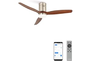 CREATE / WINDCALM/Ventilador de techo con luz níquel madera oscura con Wifi y mando/Silencioso, función verano-invierno, 6 velocidades, temporizador 1 a 4h, 3 temperaturas de luz, 40W, Ø132 cm