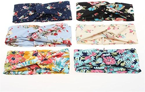 Free Rose 6 Pack Headbands Vintage Elastic Printed Head Wrap Stretchy Moisture Hairband Twisted Cute Hair Accessories