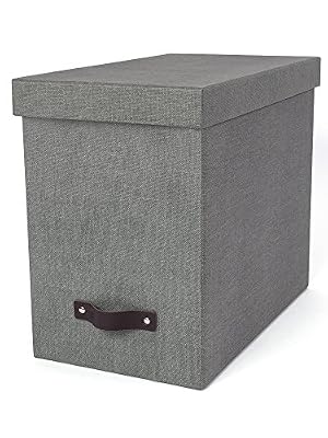 Bigso Box of Sweden Dossiers Suspendus avec Couvercle - boîte à Archives esthétique incluant 8 Chemises - boîte à dossiers en Panneau de Fibres et Papier esthétique Effet Lin - Gris