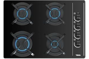 TEKA Placa de Gas 60 cm, 4 Quemadores, Mandos Ergonómicos, Autoencendido, Seguridad Termopar, Cristal Templado, Modelo GBC 64003 NAT