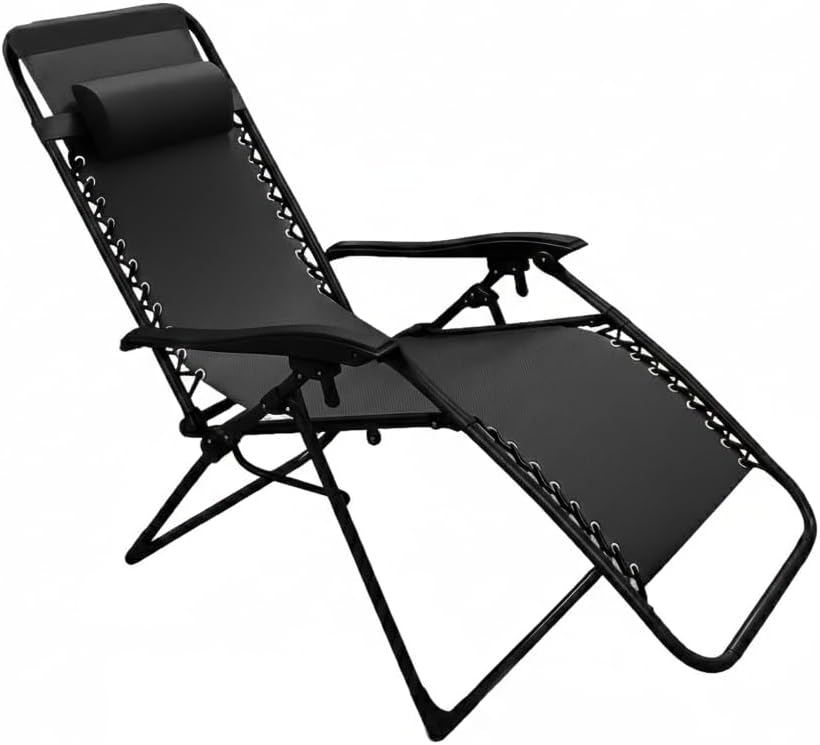 Weida Home Tumbona Plegable para Exterior | con Cojín y Reposapiés Acolchados | Silla Reclinable Ergonómica y Resistente | Estructura de Acero | Ideal para Jardín, Terraza, Playa (Negro)
