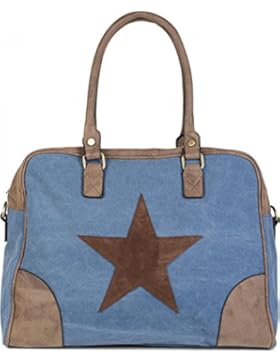 [Gesponsert]styleBREAKER Canvas Shopper Tasche mit aufgenähtem Stern, Kunstleder Applikationen, Schultertasche, Umhängetasche...
