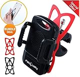 Bike Mount Bicycle Holder, FabQuality Universal Cradle Clamp for iOS Android Smartphone GPS other Devices PLUS BONUS INC!, with One-button Released, 360 Degrees Rotatable, Rubber Strap