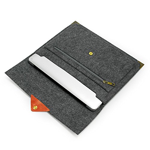 Lavievert Filz & Leder Hülle Sleeve Tasche, Schutzhülle Tasche für Macbook Air/Pro /Pro Retina mit dem Magnetverschluss und edle Metall-Elemente (Grau) - 4