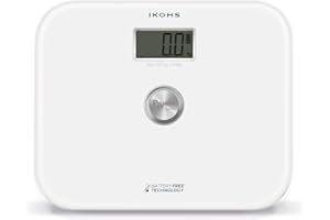 IKOHS CREATE/BALANCE BODY ECO/Balance de salle de bain numérique sans piles ni batterie Blanc/écologique, génération d'énergie avec écran LCD, capacité de 150 kg, mesure haute précision.