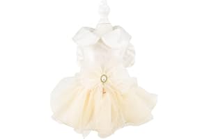 FLAdorepet Weißes Tutu-Kleid für Hunde, Rock mit Leinen-Ring, Hundekleidung für kleine Hunde und Mädchen, formelle Hochzeitskleidung, Katzen-Braut-Outfit, Kostüm (weiße Schleife, Größe XS)