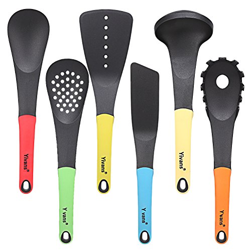 Yivans Küchenutensilien Küchenhelfer Set (7-teilig, inkl. drehbar Aufsteller, Nylon) Küchenspatel, Turner, Schöpfkelle , Spaghetti Server, geschlitzt , Löffel …