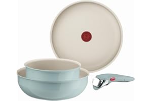 Tefal Ingenio Green 4-Piece Non-Stick Cookware Set – Induction Frying Pan, Wok, Saucepan, Detachable Handle, Oven Safe, Stackable, Compact RV Kitchen Organiser, L8284S04