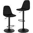 Lestarain Bar Stools Set of 2 Adjustable & Swivel Breakfast Kitchen Counter Pub Bar Stools Black Soft Velvet Barstools Chairs Dining Stools with Backs & Footrest