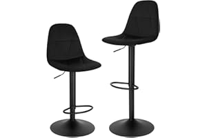 Lestarain Bar Stools Set of 2 Adjustable & Swivel Breakfast Kitchen Counter Pub Bar Stools Black Soft Velvet Barstools Chairs with Backs & Footrest