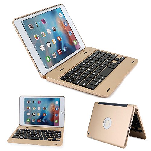 iPad Mini 4 Tastatur Fall Gold, dingrich Ultra Slim Premium Aluminium drahtloser Bluetooth Tastatur Schutzhülle Ständer Cover Hartschale Kunststoff Flio Cover porfolio Displayschutzfolie Fall Laptop Stilvolle QWERTY Tastatur Hülle für Apple iPad Mini 4 Tablet + Displayschutzfolie + Stylus - 2