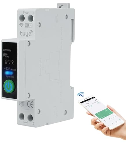 Disjoncteur Intelligent Connecté Tuya WiFi 63A - 1 Pôle, Contrôle à Distance Par App, Surveillance énergie