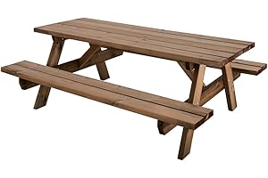 Jardipolys Garden 200B - Table Pique-Nique - teintée Marron - L. 200 cm