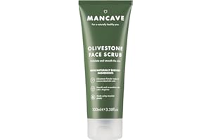 ManCave Olivestone Face Scrub 100ml, Exfoliates & Smoothes, Fight dullness and dead-skin build up, Natural effective smoothing exfoliants using Olive Stone Particles, Vegan, Made in England