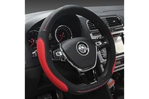 HONCENMAX D Type Steering Wheel Cover - Flat Bottom Car Steering Wheel Protector for Men Women D Cut Shaped Diameter 38cm(15") PU Leather Red