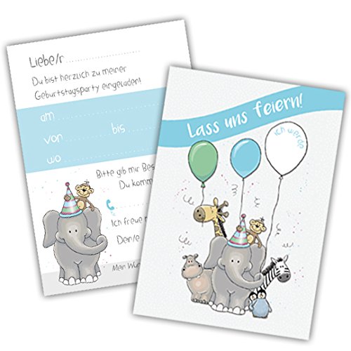 10 EINLADUNGSKARTEN zum Kindergeburtstag „PARTY!!“ neutral für Jungs und Mädchen /Tiere / Zoo - 3