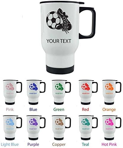 Personalized Custom Soccer 14 oz White Stainless Steel Sublimation Coffee Travel Mug for Holiday Gift or Present! Contact Seller for Custom Text/Color or Leave a Gift Message at Checkout! by Engraved Cases