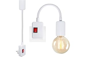 LQUNFYL 2 Pezzi Portalampada E27 con Interruttore, 20CM Flessibile Collo di Cigno Braccio, Bianco Porta Lampada con Spina, Faretto Lampada Muro con Presa, Può Illuminazione Interna, Senza Lampadine