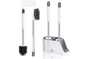 SDARISB Scopino per WC con supporto ventilato in silicone e setole per dispositivo di pulizia WC con supporto con manico in alluminio