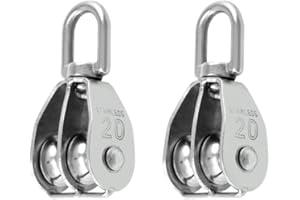 PREMJCROY 2PCS 304 Double Pulley Wheel Roller Versatile M20 Double Pulley Block 360° Degree Rotable Heavy Duty Double Wheel Swivel Lifting Pulley for Block and Tackle Pulley System