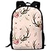 Produktbild Leichter Rucksack personalisierte,Outdoor-Umhängetasche,großer Rucksack lässige Schultasche,Herren/Damen Pink Floral Feathers Deer Antler verstellbarer Oxford Daypack,Diebstahlschutz,passend für Lapto