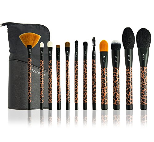 TZ Cosmetix - Professional 12 pcs Eeyshadow Lot de brosse de maquillage kit Madagascar Leopard Couleur