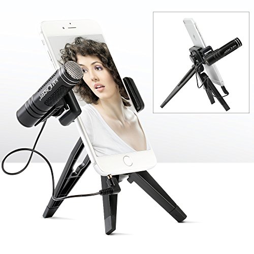 K&F Concept Microfono a Clip Porta Cellulare Universale Smartphone Supporto a Tavola con Pinza Regolabile per 3.5mm Iphone e Android