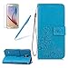Produktbild Girlyard Lederhülle für Galaxy S5 Mini Blau, Wallet Flip Case Prägung Klee Blumen Muster Design Schutzhülle mit Lanyard Strap Handyhülle Standfunktion Karteneinschub und Magnetverschluß Etui für Samsung Galaxy S5 Mini