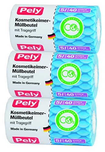 pely 5975 Müllbeutel mit Tragegriff - klimafreundlich, 5 L, 40 Stück 3-er Pack