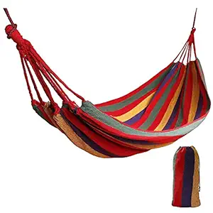 AMULAKH Portable Durable Garden Hammocks Striped Ultralight Outdoor Beach Swing Bed with Strong Rope,Swing for Garden & Sports (RED,200X150 cm)