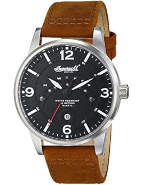 Ingersoll Quarz Marlborough Herren-Quarzuhr mit schwarzem Zifferblatt Analog-Anzeige und braunem Lederband INQ026BKBR