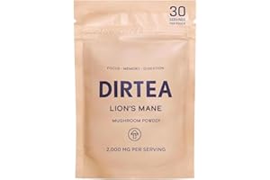 DIRTEA Lion's Mane Mushroom Powder | 2,000mg / Serving | Organic, Vegan & Non GMO | Focus, Memory & Digestion | High Strength Supplement | 60g - 30 Servings