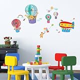 Decowall DA-1610B Tiere in Heißluftballons Wandsticker Wandaufkleber Wandtattoo Kinderzimmer