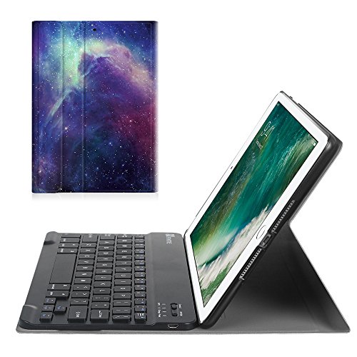 Fintie iPad 9.7 Zoll 2017 Bluetooth Tastatur Hülle Keybord Case - Ultradünn leicht SmartShell Ständer Schutzhülle mit magnetisch abnehmbar drahtloser Deutsche Bluetooth Tastatur für Apple iPad 2017 Neue Modell, Die Galaxie