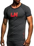 herren fitness shirt sehr gute Passform LEIF NELSON Gym Herren Fitness T-Shirt Trainingsshirt Training LN06282; Größe L, Anthrazit-Rot