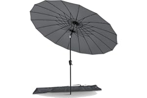 VOUNOT 270 cm Shanghai Sombrilla Jardín, Parasol Terraza Inclinable con Manivela, Protección UV para Patio, Jardín, Piscina, Exterior, Gris