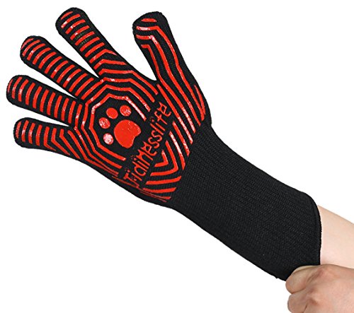 Tidinesslife Grillhandschuhe BBQ Handschuhe extrem hitzebeständige Ofenhandschuhe Red - 6