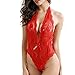 Produktbild Zarupeng Frauen Spitze Tief V Neckholder Jumpsuits, Babydoll Kleid Unterwäsche Dessous Nachtwäsche (XL, Rot)