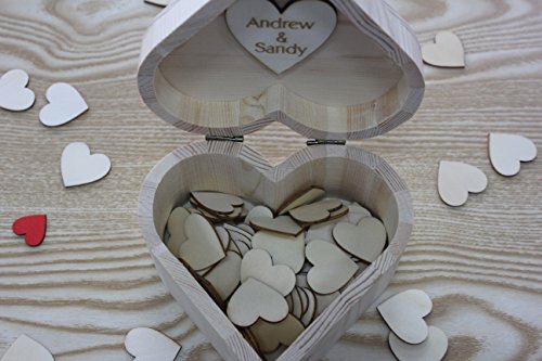 Rustikal Herz Form Hochzeit Holzbox Graviert Baum personalisiert Braut und Bräutigam Namen Hochzeit Gästebuch Herz Drop Box für Hochzeit Geschenke - 2