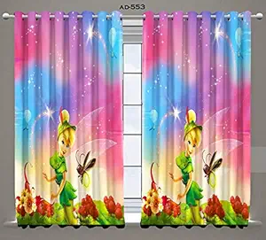 Riftree Polyester Cartoon Character Digital Print Window Curtains for Kids Room (Green, Pink, Blue, 4 x 5 feet) - Pack of 2 Pieces
