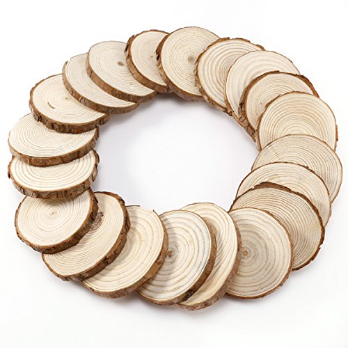 20 x Rund Holzscheiben Baumscheiben Namensschild Anhängeetiketten Hochzeit Deko Basteln DIY 8-9cm - 3