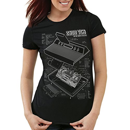 style3 VCS 2600 Cianografica T-Shirt da Donna Console Videogiochi Classic Gamer, Colore:Nero;Dimensione:2XL