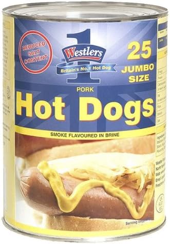 25 Jumbo Size Pork Hotdogs as used by cinema`s, hot dog bars and catering professionals. not available in the supermarkets.