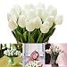 Produktbild LONGBLE Tulpe künstliche Blumen,12 Stück Weiß Künstliche Tulpen Familie Garten Hochzeit Wedding Bouquet Hause Deko Kunstblumen Tulpenbündel für Geburtstag Party Dekoration