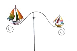 SK Style Metal Garden Wind Spinner, Balance Stake - Colour Sailing Ship Boats