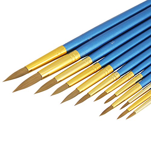 ZILONG 12 Stück Künstlerpinsel Set, Malen Pinsel, Gemälde Pinsel, Wasserfarbe Pinsel, Feine Pinsel für Gemälde auf Acryl / Aquarell / Ölmalerei / Skizze, Blau - 4