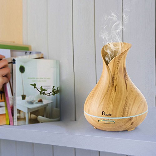 Aroma Diffuser, Papake Ultraschall Öl Diffusor Holzmaserung Luftbefeuchter Duftzerstäuber Humidifier 400ml mit 7 Farben LED Licht für Schlafzimmer Wohnzimmer Büro - 6